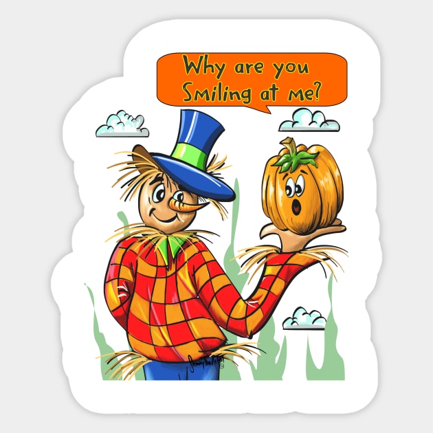 Halloween Scarecrow holding pumpkin allover print Makes a great Funny Halloween Shirt and Gift Item Sticker by SidneyTees
